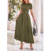 imagePRETTYGARDEN Womens Casual Dresses 2025 Summer Short Sleeve Ruched Patchwork A Line Pleated Swing Maxi Dress with PocketsArmy Green