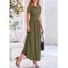 imagePRETTYGARDEN Womens Casual Dresses 2025 Summer Short Sleeve Ruched Patchwork A Line Pleated Swing Maxi Dress with PocketsArmy Green