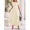 imagePRETTYGARDEN Womens Casual Dresses 2025 Summer Short Sleeve Ruched Patchwork A Line Pleated Swing Maxi Dress with PocketsBeige