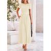 imagePRETTYGARDEN Womens Casual Dresses 2025 Summer Short Sleeve Ruched Patchwork A Line Pleated Swing Maxi Dress with PocketsBeige