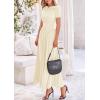 imagePRETTYGARDEN Womens Casual Dresses 2025 Summer Short Sleeve Ruched Patchwork A Line Pleated Swing Maxi Dress with PocketsBeige