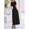 imagePRETTYGARDEN Womens Casual Dresses 2025 Summer Short Sleeve Ruched Patchwork A Line Pleated Swing Maxi Dress with PocketsBlack