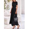 imagePRETTYGARDEN Womens Casual Dresses 2025 Summer Short Sleeve Ruched Patchwork A Line Pleated Swing Maxi Dress with PocketsBlack