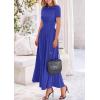 imagePRETTYGARDEN Womens Casual Dresses 2025 Summer Short Sleeve Ruched Patchwork A Line Pleated Swing Maxi Dress with PocketsBlue
