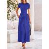 imagePRETTYGARDEN Womens Casual Dresses 2025 Summer Short Sleeve Ruched Patchwork A Line Pleated Swing Maxi Dress with PocketsBlue