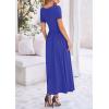imagePRETTYGARDEN Womens Casual Dresses 2025 Summer Short Sleeve Ruched Patchwork A Line Pleated Swing Maxi Dress with PocketsBlue