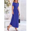 imagePRETTYGARDEN Womens Casual Dresses 2025 Summer Short Sleeve Ruched Patchwork A Line Pleated Swing Maxi Dress with PocketsBlue