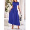 imagePRETTYGARDEN Womens Casual Dresses 2025 Summer Short Sleeve Ruched Patchwork A Line Pleated Swing Maxi Dress with PocketsBlue