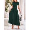 imagePRETTYGARDEN Womens Casual Dresses 2025 Summer Short Sleeve Ruched Patchwork A Line Pleated Swing Maxi Dress with PocketsDark Green