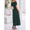imagePRETTYGARDEN Womens Casual Dresses 2025 Summer Short Sleeve Ruched Patchwork A Line Pleated Swing Maxi Dress with PocketsDark Green