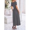 imagePRETTYGARDEN Womens Casual Dresses 2025 Summer Short Sleeve Ruched Patchwork A Line Pleated Swing Maxi Dress with PocketsGrey
