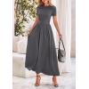 imagePRETTYGARDEN Womens Casual Dresses 2025 Summer Short Sleeve Ruched Patchwork A Line Pleated Swing Maxi Dress with PocketsGrey