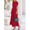 imagePRETTYGARDEN Womens Casual Dresses 2025 Summer Short Sleeve Ruched Patchwork A Line Pleated Swing Maxi Dress with PocketsRed