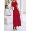 imagePRETTYGARDEN Womens Casual Dresses 2025 Summer Short Sleeve Ruched Patchwork A Line Pleated Swing Maxi Dress with PocketsRed