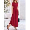 imagePRETTYGARDEN Womens Casual Dresses 2025 Summer Short Sleeve Ruched Patchwork A Line Pleated Swing Maxi Dress with PocketsRed