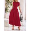 imagePRETTYGARDEN Womens Casual Dresses 2025 Summer Short Sleeve Ruched Patchwork A Line Pleated Swing Maxi Dress with PocketsRed