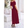 imagePRETTYGARDEN Womens Casual Dresses 2025 Summer Short Sleeve Ruched Patchwork A Line Pleated Swing Maxi Dress with PocketsWine Red