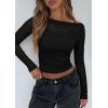 imagePRETTYGARDEN Womens Long Sleeve Sheer Crop Tops Boat Neck See Through Cover Up with Spaghetti Strap Camisole 2 Piece BlousesBlack