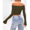 imagePRETTYGARDEN Womens Long Sleeve T Shirts Casual Off Shoulder Ruched Mesh Slim Fit Crop Tops Going Out Summer BlousesArmy Green
