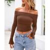 imagePRETTYGARDEN Womens Long Sleeve T Shirts Casual Off Shoulder Ruched Mesh Slim Fit Crop Tops Going Out Summer BlousesCoffee