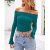 imagePRETTYGARDEN Womens Long Sleeve T Shirts Casual Off Shoulder Ruched Mesh Slim Fit Crop Tops Going Out Summer BlousesLake Blue
