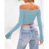imagePRETTYGARDEN Womens Long Sleeve T Shirts Casual Off Shoulder Ruched Mesh Slim Fit Crop Tops Going Out Summer BlousesLight Blue