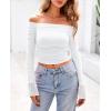 imagePRETTYGARDEN Womens Long Sleeve T Shirts Casual Off Shoulder Ruched Mesh Slim Fit Crop Tops Going Out Summer BlousesWhite