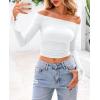 imagePRETTYGARDEN Womens Long Sleeve T Shirts Casual Off Shoulder Ruched Mesh Slim Fit Crop Tops Going Out Summer BlousesWhite