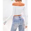 imagePRETTYGARDEN Womens Long Sleeve T Shirts Casual Off Shoulder Ruched Mesh Slim Fit Crop Tops Going Out Summer BlousesWhite
