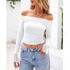imagePRETTYGARDEN Womens Long Sleeve T Shirts Casual Off Shoulder Ruched Mesh Slim Fit Crop Tops Going Out Summer BlousesWhite