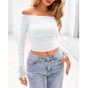 imagePRETTYGARDEN Womens Long Sleeve T Shirts Casual Off Shoulder Ruched Mesh Slim Fit Crop Tops Going Out Summer BlousesWhite