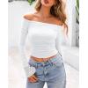 imagePRETTYGARDEN Womens Long Sleeve T Shirts Casual Off Shoulder Ruched Mesh Slim Fit Crop Tops Going Out Summer BlousesWhite