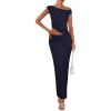 imagePRETTYGARDEN Maxi Skirt Sets Women 2 Piece Outfits Summer 2025 Spring One Shoulder Sleeveless Ruched Bodycon Long SkirtsNavy