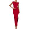 imagePRETTYGARDEN Maxi Skirt Sets Women 2 Piece Outfits Summer 2025 Spring One Shoulder Sleeveless Ruched Bodycon Long SkirtsRed