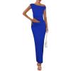 imagePRETTYGARDEN Maxi Skirt Sets Women 2 Piece Outfits Summer 2025 Spring One Shoulder Sleeveless Ruched Bodycon Long SkirtsRoyal Blue