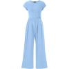imagePRETTYGARDEN Summer Jumpsuits for Women Dressy 2025 Ribbed Cap Sleeve Wide Leg Pants Rompers Elegant Casual One Piece OutfitsLight Blue