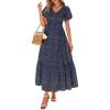 imagePRETTYGARDEN Women Floral Boho Maxi Dresses Summer Short Sleeve V Neck Smocked A Line Long Flowy Beach Vacation DressBlack Blue Floral
