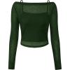 imagePRETTYGARDEN Womens Long Sleeve Sheer Crop Tops Boat Neck See Through Cover Up with Spaghetti Strap Camisole 2 Piece BlousesArmy Green