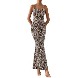 imagePRETTYGARDEN Maxi Dresses for Women 2025 Summer Halter Leopard Print Sleeveless Sexy Bodycon Cruise Cocktail Long DressBlack Leopard