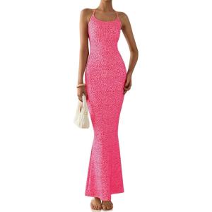 imagePRETTYGARDEN Maxi Dresses for Women 2025 Summer Halter Leopard Print Sleeveless Sexy Bodycon Cruise Cocktail Long DressPink Leopard