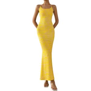 imagePRETTYGARDEN Maxi Dresses for Women 2025 Summer Halter Leopard Print Sleeveless Sexy Bodycon Cruise Cocktail Long DressZebra Yellow
