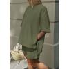imagePRETTYGARDEN Womens 2 Piece Lounge Sets 2025 Summer Short Sleeve Tunic Tops Drawstring Shorts Matching Outfits TracksuitsArmy Green