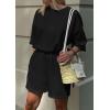 imagePRETTYGARDEN Womens 2 Piece Lounge Sets 2025 Summer Short Sleeve Tunic Tops Drawstring Shorts Matching Outfits TracksuitsBlack