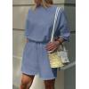 imagePRETTYGARDEN Womens 2 Piece Lounge Sets 2025 Summer Short Sleeve Tunic Tops Drawstring Shorts Matching Outfits TracksuitsGrey Blue