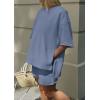 imagePRETTYGARDEN Womens 2 Piece Lounge Sets 2025 Summer Short Sleeve Tunic Tops Drawstring Shorts Matching Outfits TracksuitsGrey Blue