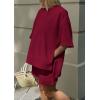 imagePRETTYGARDEN Womens 2 Piece Lounge Sets 2025 Summer Short Sleeve Tunic Tops Drawstring Shorts Matching Outfits TracksuitsWine Red