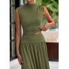imagePRETTYGARDEN Womens 2 Piece Skirt Set 2025 Summer Ruched Tank Tops Ruffle Maxi Skirts Wedding Guest Matching OutfitsArmy Green