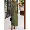 imagePRETTYGARDEN Womens 2 Piece Skirt Set 2025 Summer Ruched Tank Tops Ruffle Maxi Skirts Wedding Guest Matching OutfitsArmy Green
