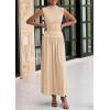 imagePRETTYGARDEN Womens 2 Piece Skirt Set 2025 Summer Ruched Tank Tops Ruffle Maxi Skirts Wedding Guest Matching OutfitsBeige