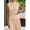 imagePRETTYGARDEN Womens 2 Piece Skirt Set 2025 Summer Ruched Tank Tops Ruffle Maxi Skirts Wedding Guest Matching OutfitsBeige